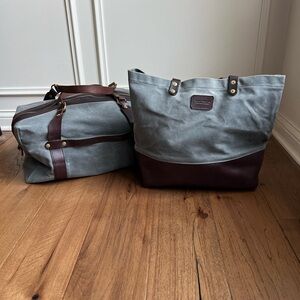 Waxed Canvas & Leather Two-Tone Tote Bag and Duffle for Men - Gray and Brown